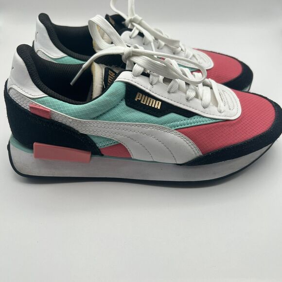 PUMA Youth 7 C Future Rider Spring Shoes  Black/Pink/Teal 381962-01 kids - Picture 1 of 5